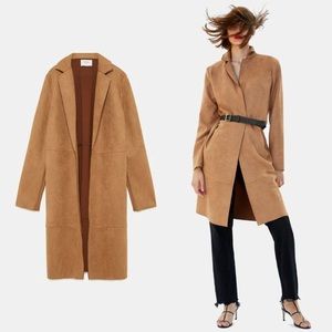 Zara Tan Faux Suede Blogger Favorite Longline Women’s Coat Sz S